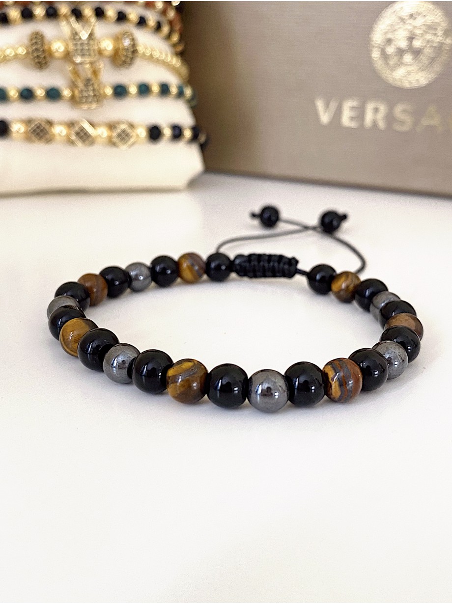 Bratara dama model deosebit cu margele negre, gri si maro