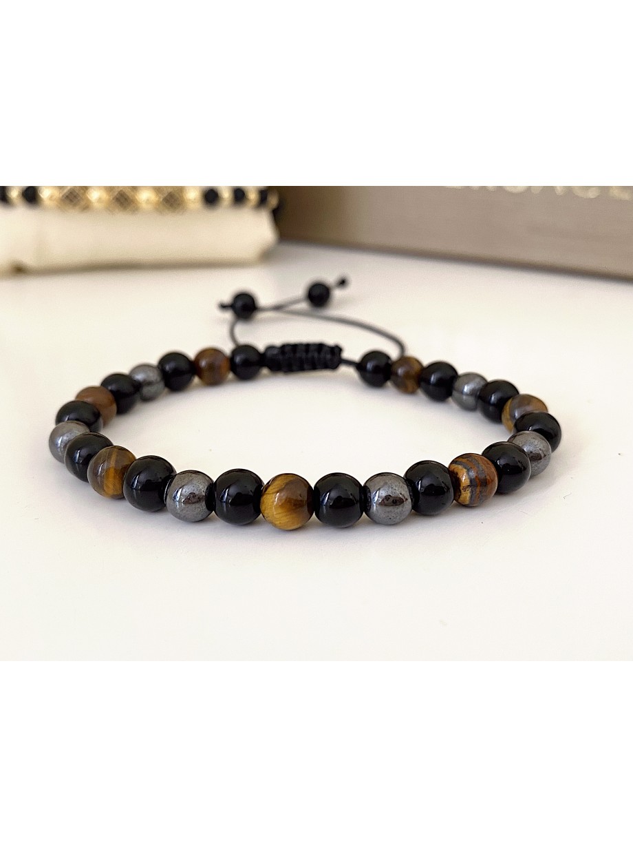 Bratara dama model deosebit cu margele negre, gri si maro