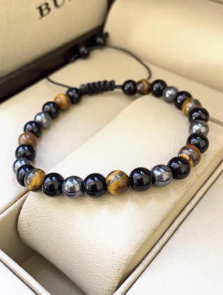 Bratara dama model deosebit cu margele negre, gri si maro