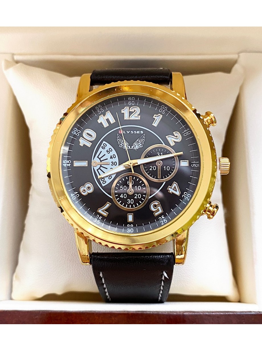 Ceas barbati negru cu bratara din piele ecologica si cadran negru