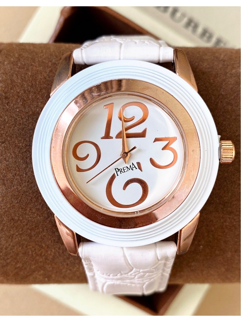 Ceas dama alb cu bratara din piele ecologica si cadran cu cifre mari