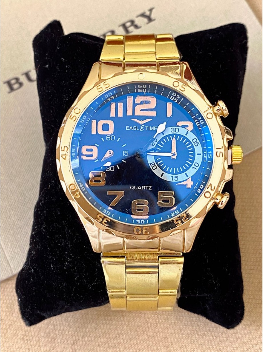 Ceas dama auriu cu bratara metalica si cadran albastru