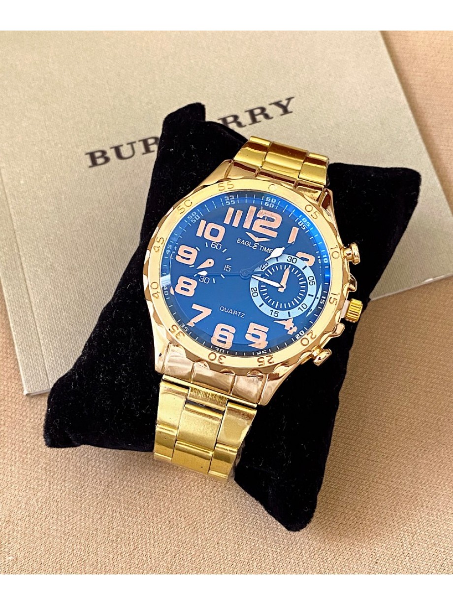 Ceas dama auriu cu bratara metalica si cadran albastru