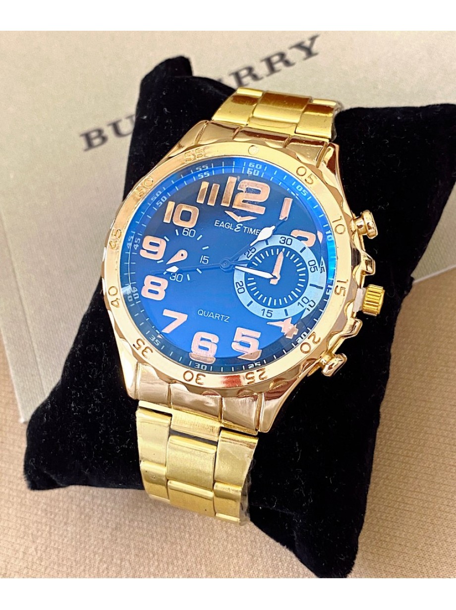 Ceas dama auriu cu bratara metalica si cadran albastru