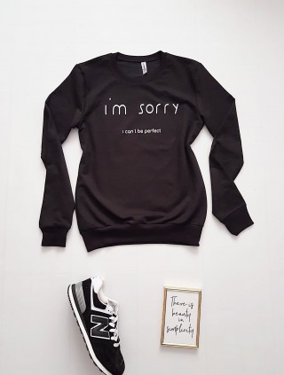 Bluza dama ieftina neagra cu maneci lungi si imprimeu I'm sorry