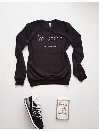 Bluza dama ieftina neagra cu maneci lungi si imprimeu I'm sorry