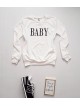 Bluza dama ieftina alba cu maneci lungi si imprimeu Baby