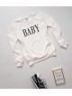 Bluza dama ieftina alba cu maneci lungi si imprimeu Baby