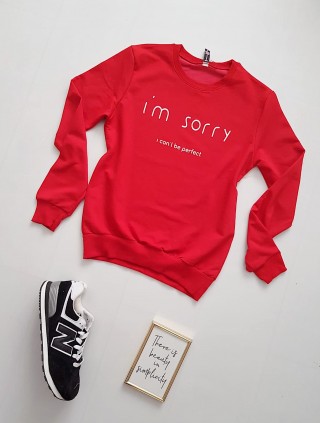 Bluza dama ieftina rosie cu maneci lungi si imprimeu I'm sorry