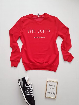 Bluza dama ieftina rosie cu maneci lungi si imprimeu I'm sorry
