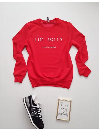 Bluza dama ieftina rosie cu maneci lungi si imprimeu I'm sorry