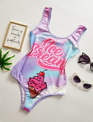 Body dama ieftin bumbac mov cu imprimeu inghetata