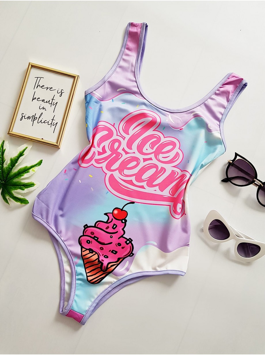 Body dama ieftin bumbac mov cu imprimeu inghetata