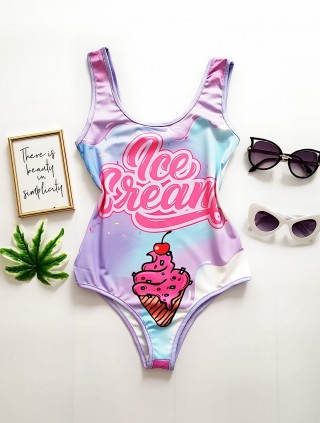 Body dama ieftin bumbac mov cu imprimeu inghetata