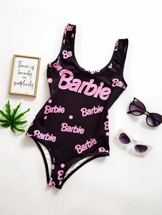 Body dama ieftin bumbac negru cu imprimeu Brb