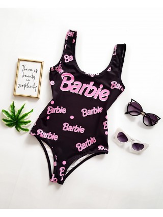 Body dama ieftin bumbac negru cu imprimeu Brb