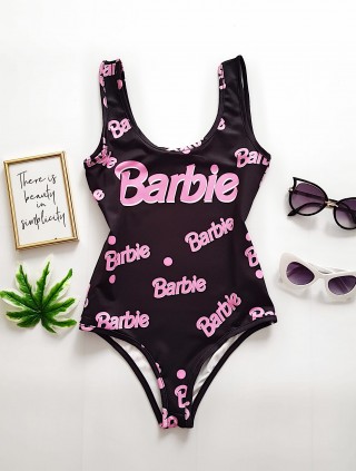 Body dama ieftin bumbac negru cu imprimeu Brb