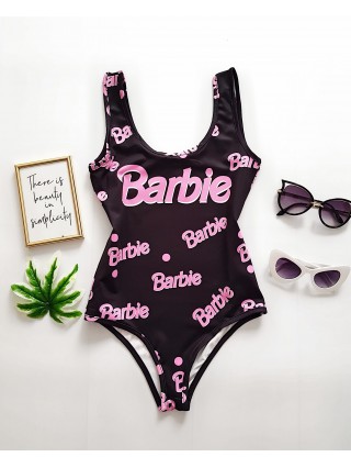 Body dama ieftin bumbac negru cu imprimeu Brb