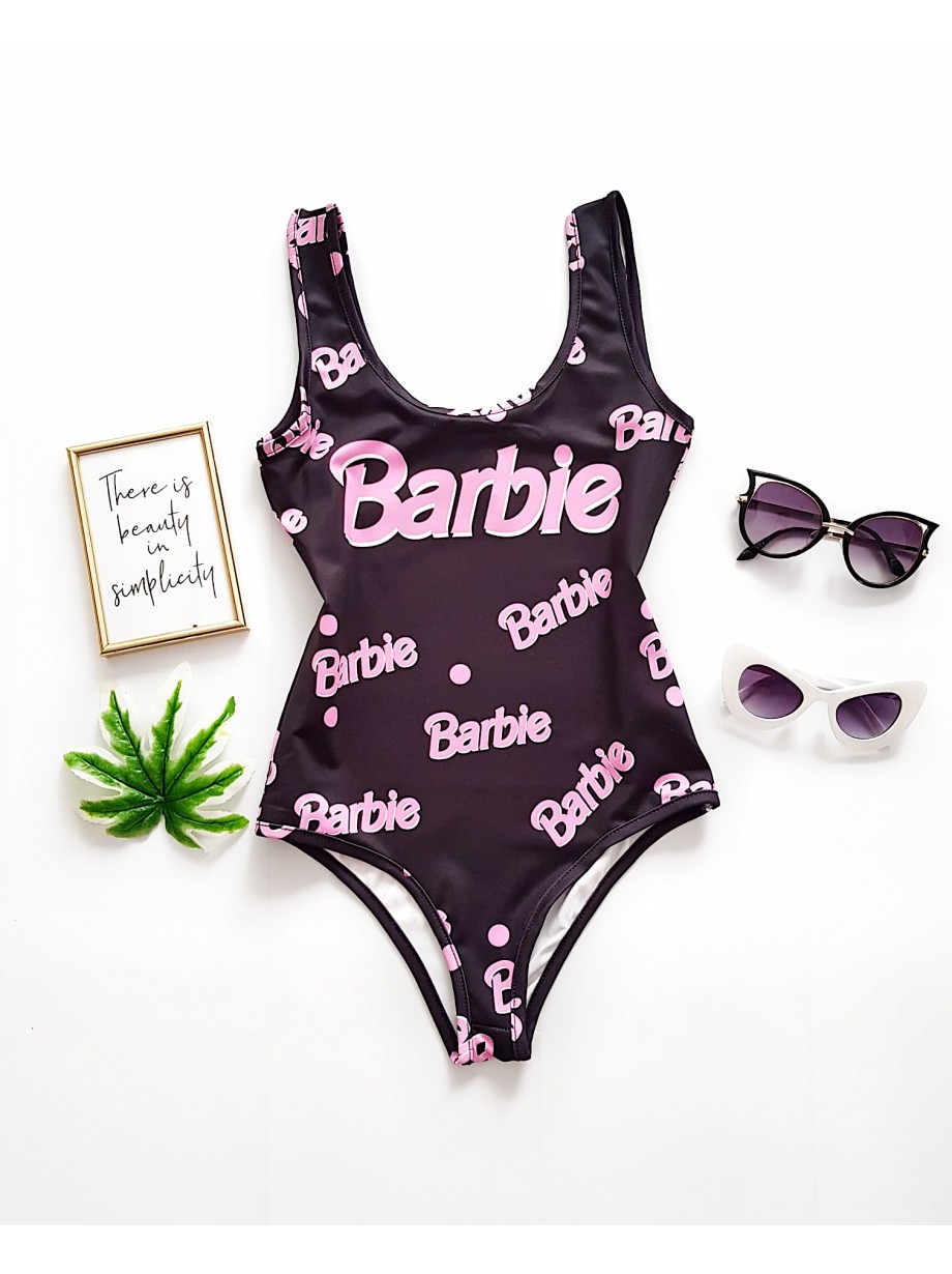 Body dama ieftin bumbac negru cu imprimeu Brb