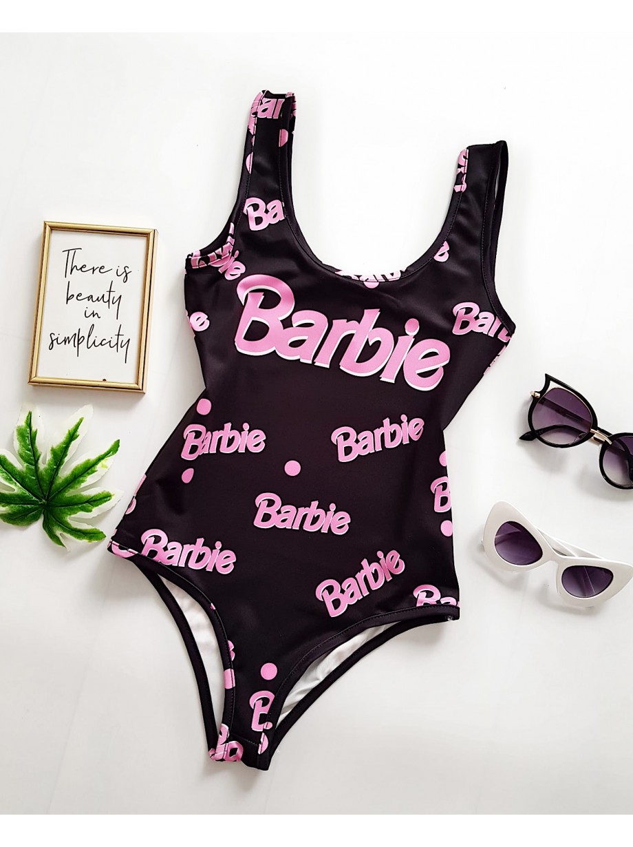 Body dama ieftin bumbac negru cu imprimeu Brb