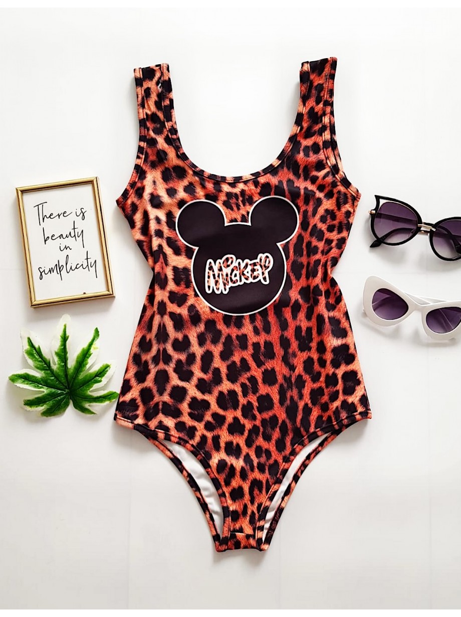 Body dama ieftin bumbac maro cu imprimeu Mm Print