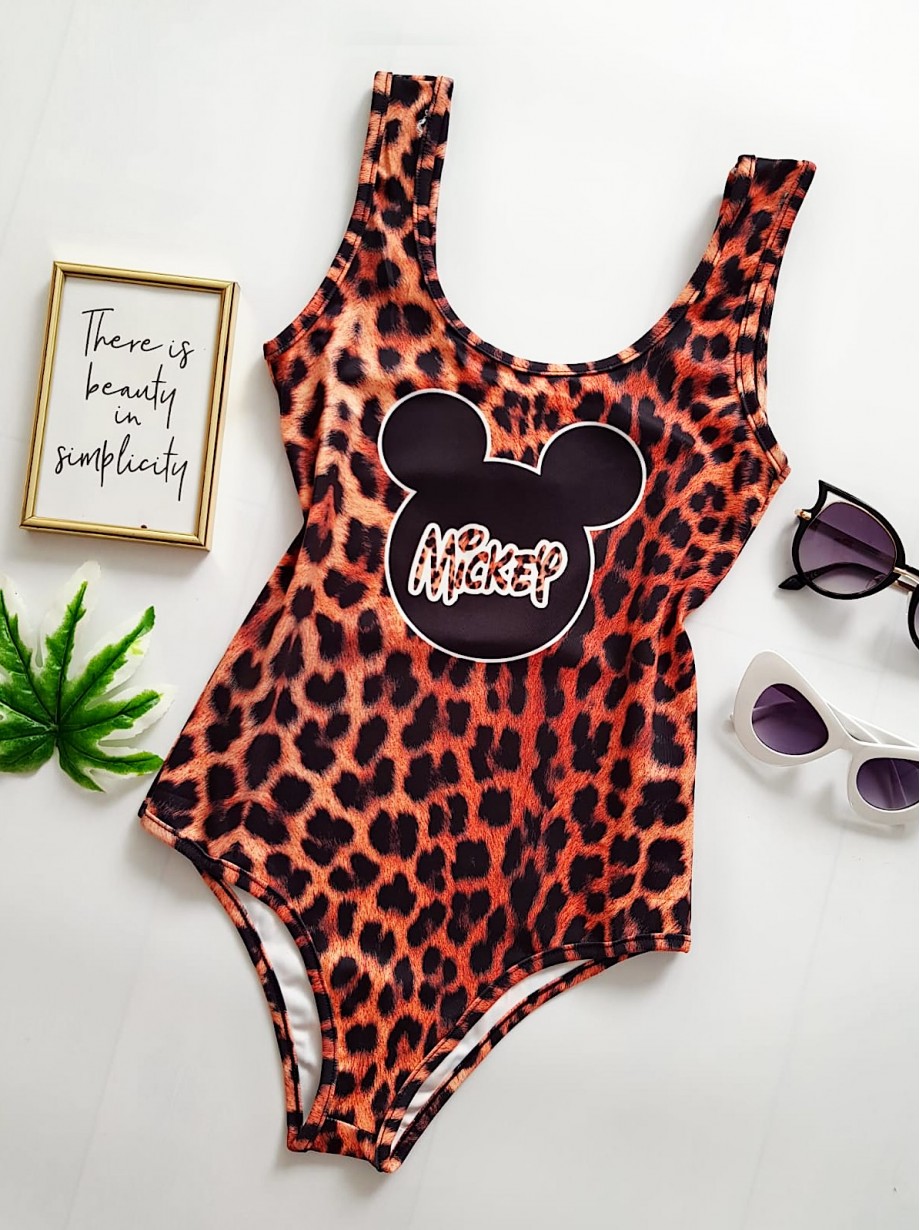 Body dama ieftin bumbac maro cu imprimeu Mm Print