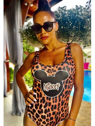 Body dama ieftin bumbac maro cu imprimeu Mm Print
