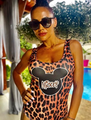 Body dama ieftin bumbac maro cu imprimeu Mm Print