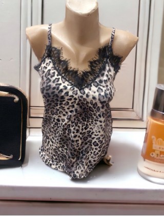 Maieu dama casual alb cu dantela si imprimeu Animal print