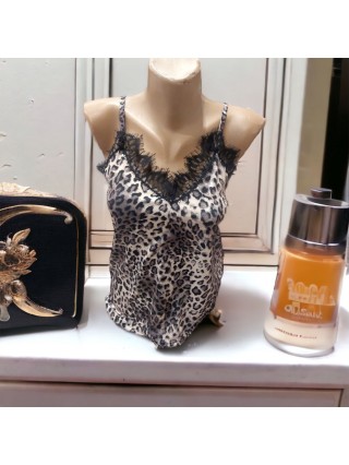 Maieu dama casual alb cu dantela si imprimeu Animal print
