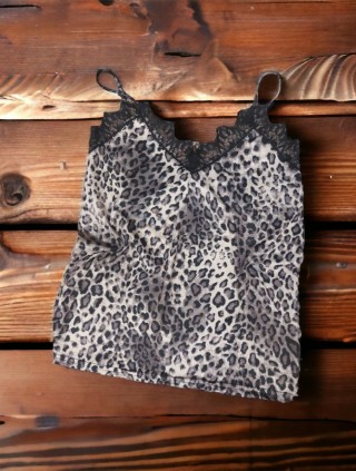 Maieu dama casual alb cu dantela si imprimeu Animal print