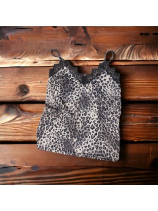 Maieu dama casual alb cu dantela si imprimeu Animal print