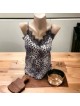 Maieu dama casual alb cu dantela si imprimeu Animal print