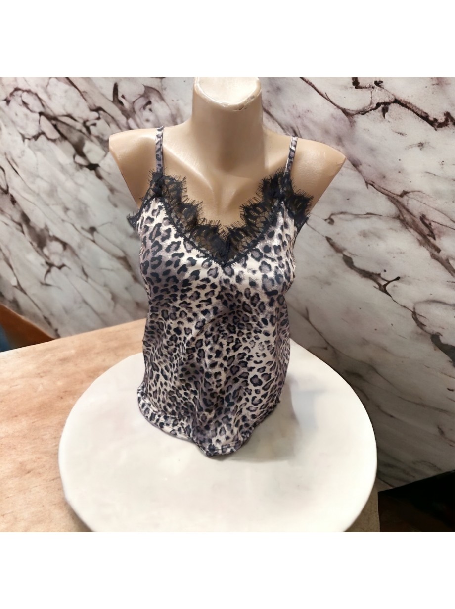 Maieu dama casual alb cu dantela si imprimeu Animal print