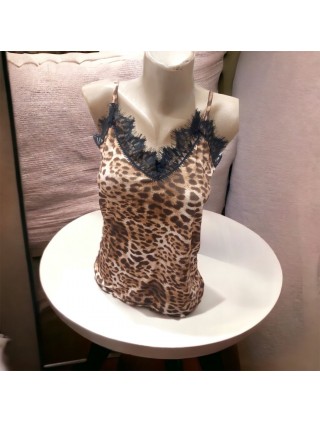 Maieu dama casual crem cu dantela si imprimeu Animal print
