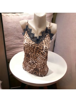 Maieu dama casual crem cu dantela si imprimeu Animal print