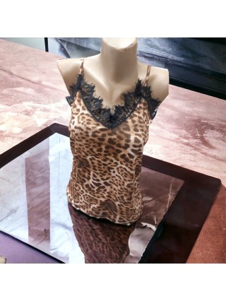 Maieu dama casual crem cu dantela si imprimeu Animal print