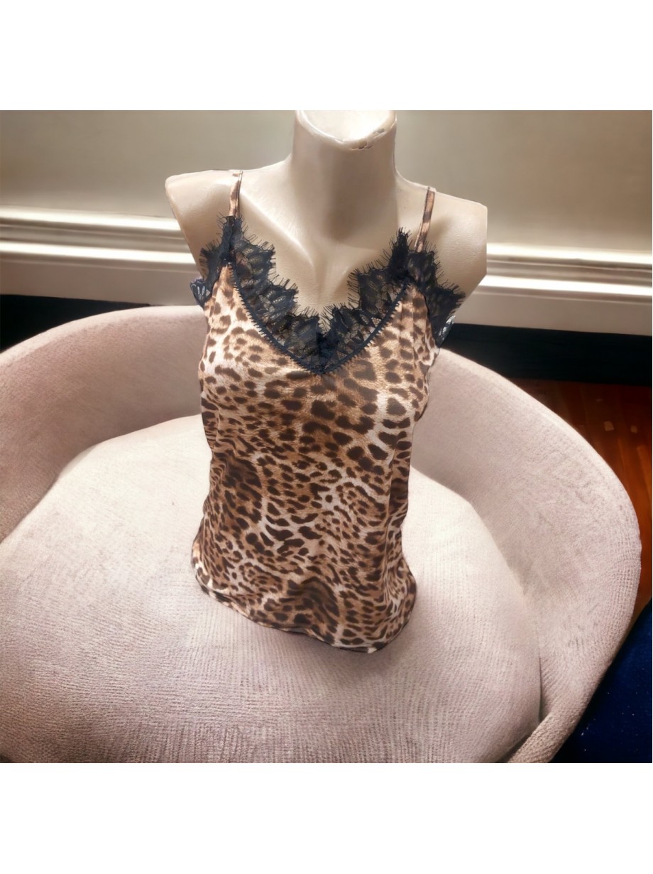 Maieu dama casual crem cu dantela si imprimeu Animal print