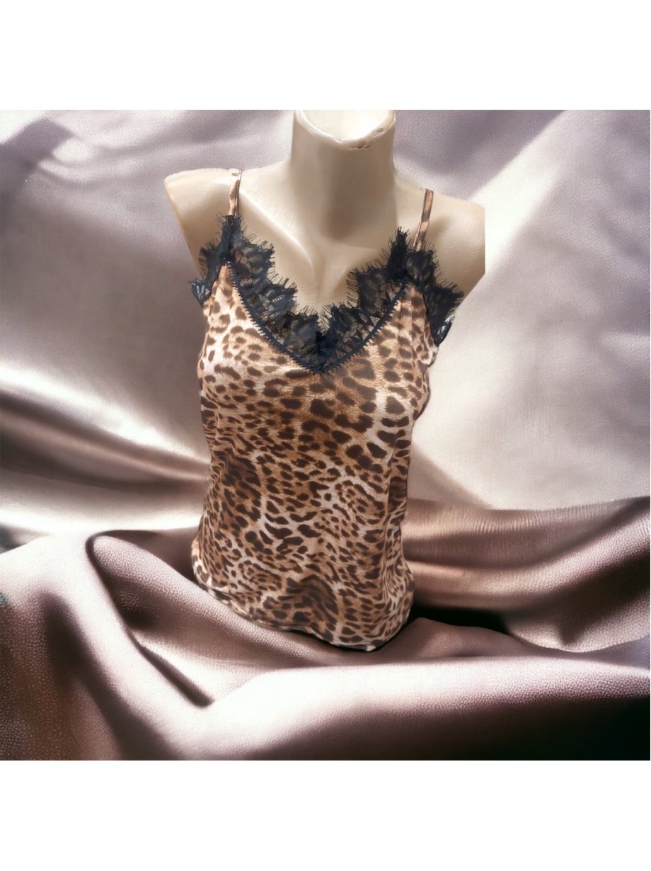 Maieu dama casual crem cu dantela si imprimeu Animal print
