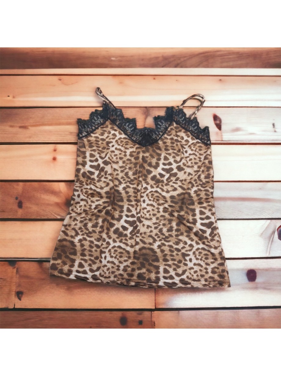 Maieu dama casual crem cu dantela si imprimeu Animal print