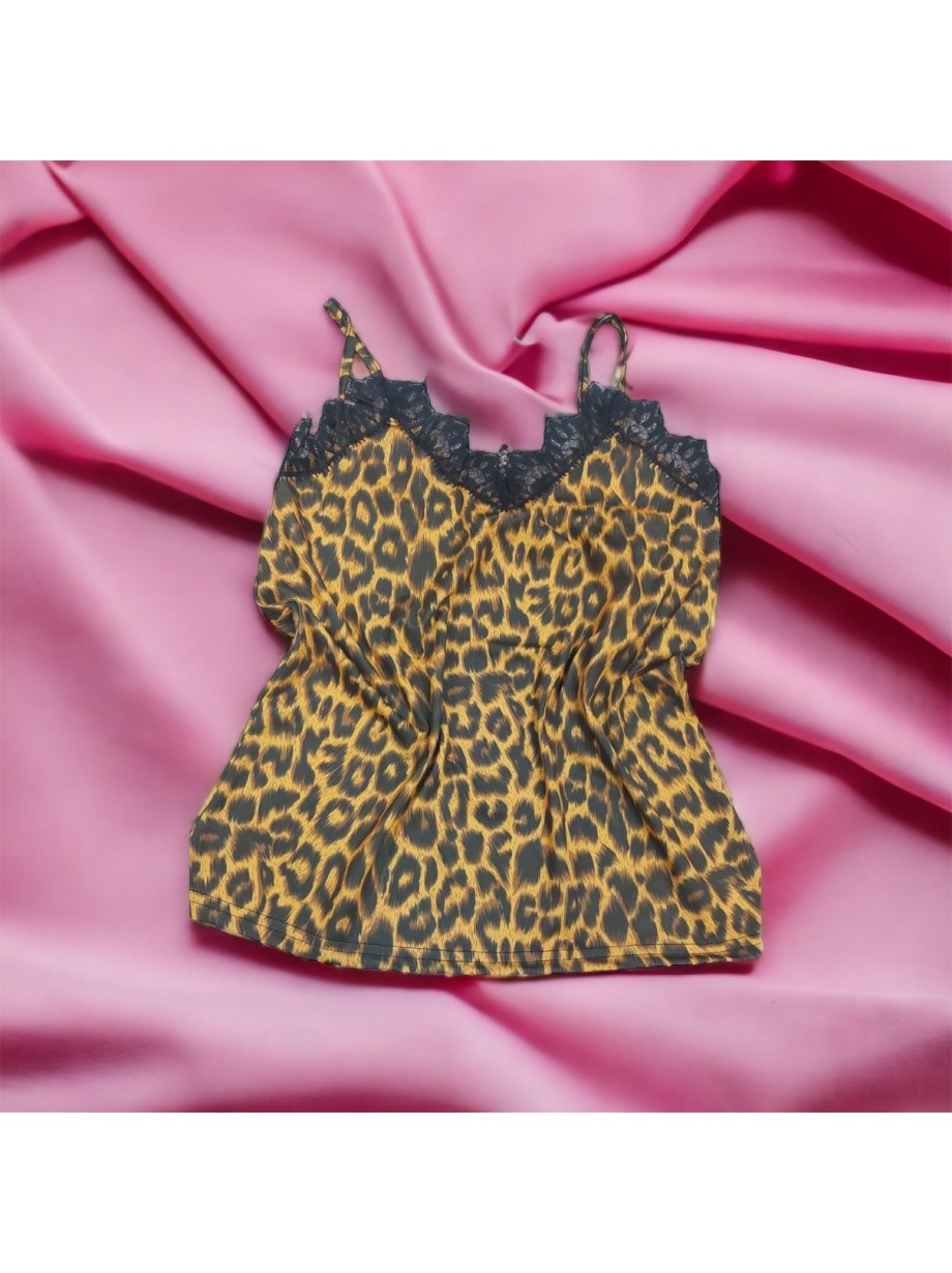 Maieu dama casual galben cu dantela si imprimeu Animal print