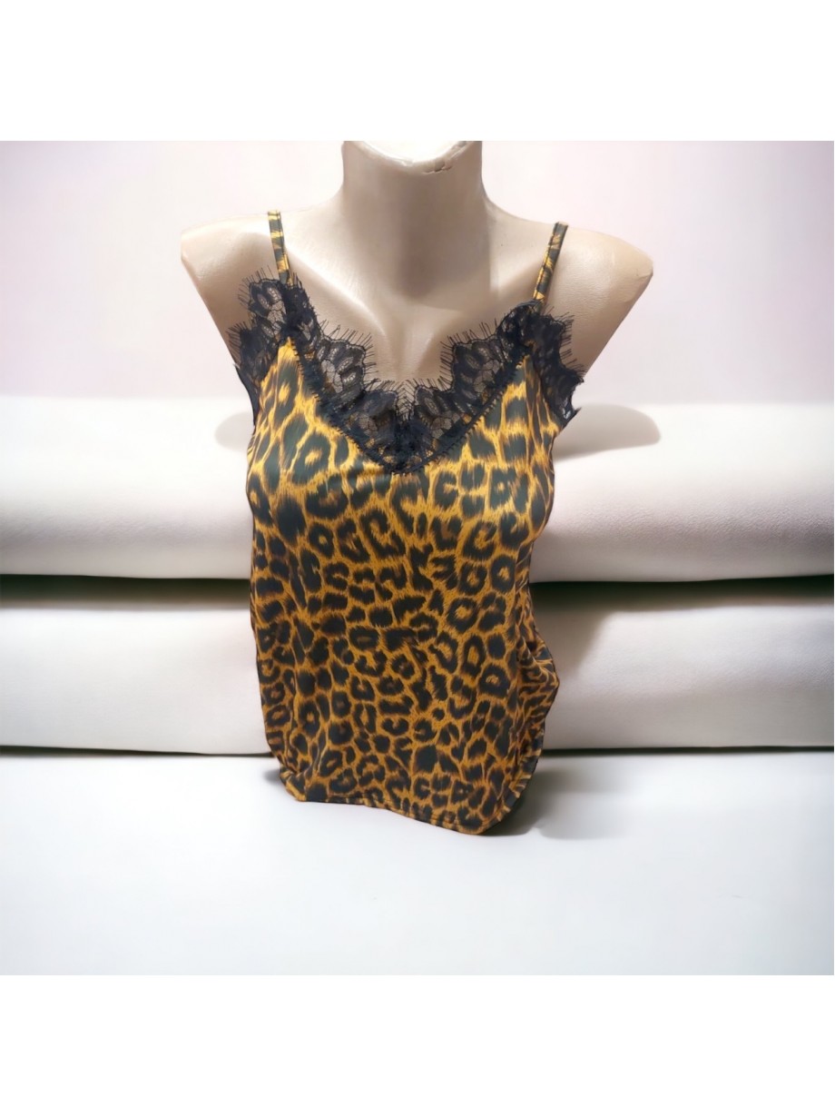 Maieu dama casual galben cu dantela si imprimeu Animal print