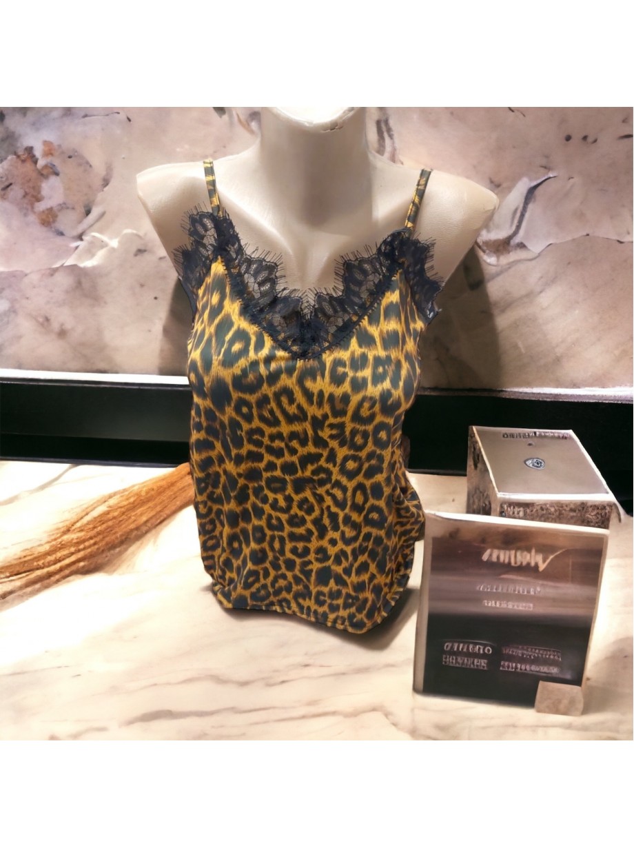 Maieu dama casual galben cu dantela si imprimeu Animal print