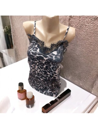 Maieu dama casual gri cu dantela si imprimeu Animal print