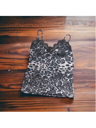 Maieu dama casual gri cu dantela si imprimeu Animal print