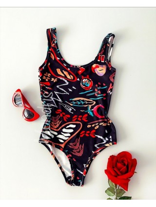 Body dama ieftin negru cu imprimeu floral
