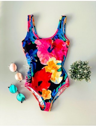 Body dama ieftin negru cu imprimeu flori colorate Water