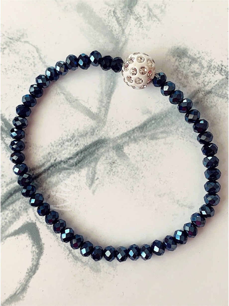 Bratara dama elastica cu margele bleumarin