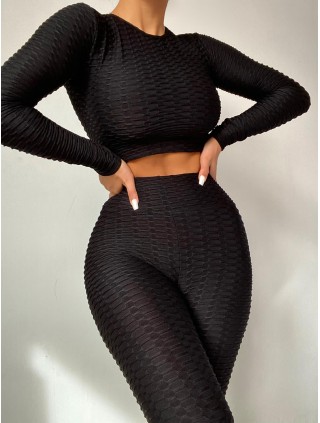 Compleu dama casual negru compus din colanti si bluza pe corp 