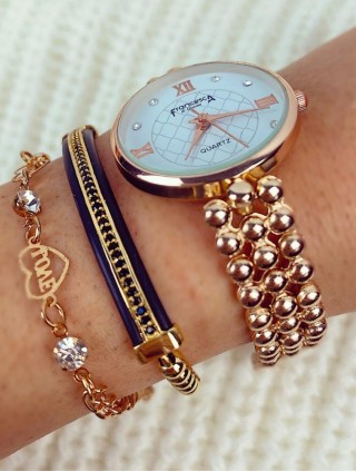 Ceas dama roze bratara metalica si cadran alb Francesca